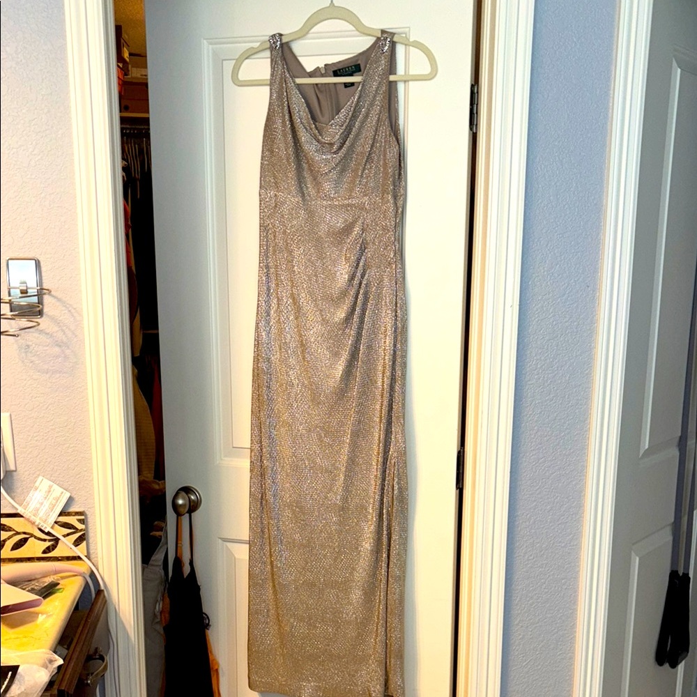 Ralph Lauren evening champagne column dress